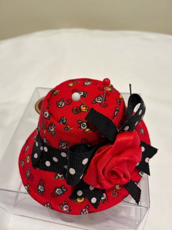 Dritz Other - Red Floral Mini Hat Pin Cushion with Polka Dot Ribbon Dritz